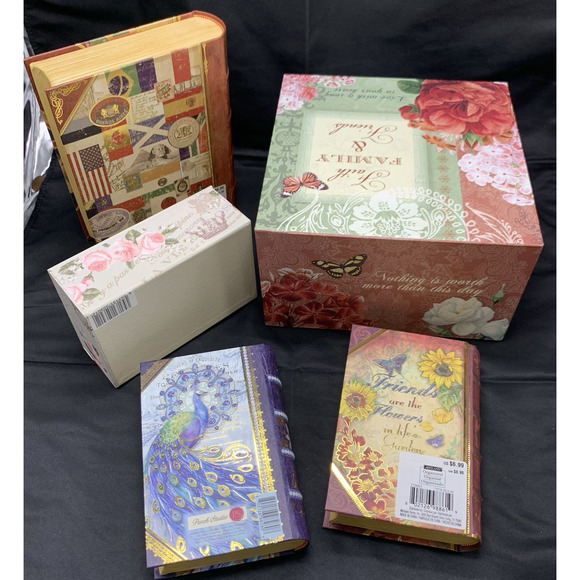 Lot of 5 Decorative Book Gift Boxes Floral Peacock Butterflies Ashland Abbington - Picture 2 of 16